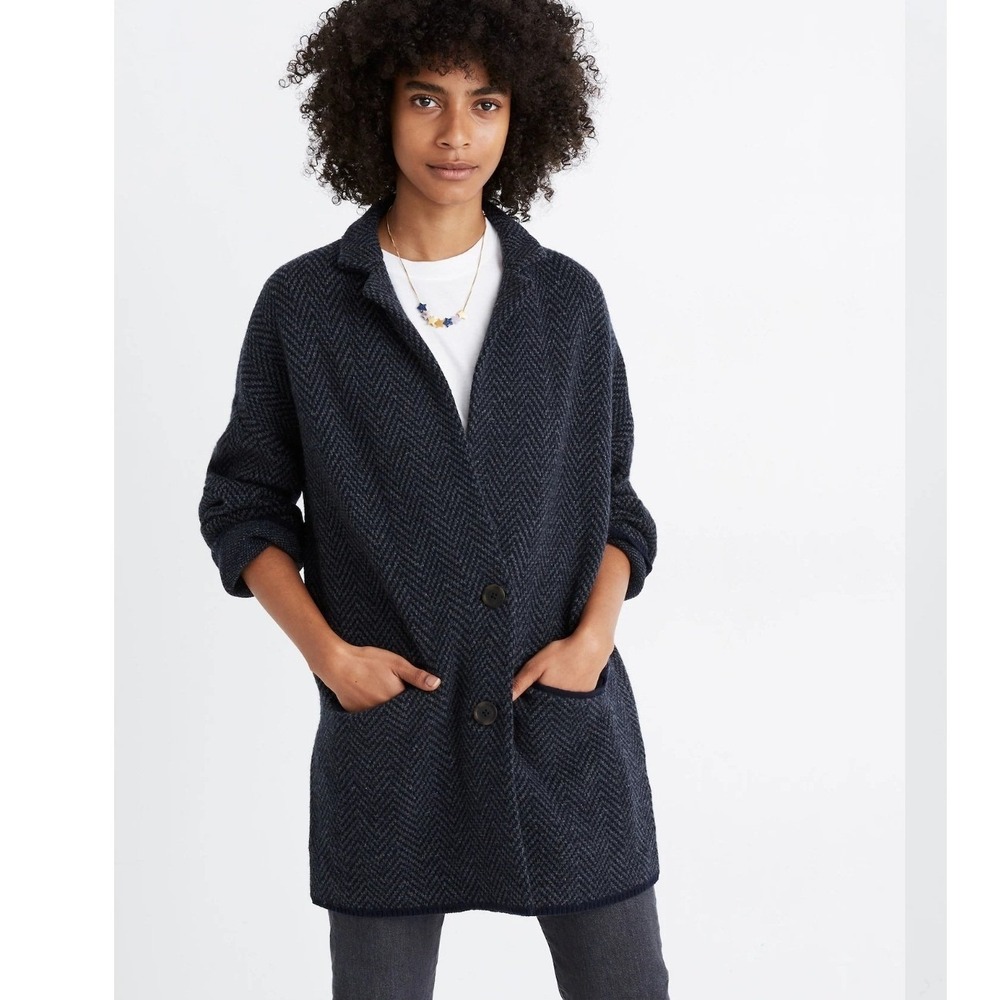 Madewell Herringbone Blazer Sweater Jacket Oversized Cardigan Grannycore